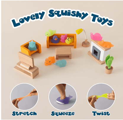 A colorful arrangement of Lovely Squishy Toys showcasing stretch, squeeze, and twist fun for kids.