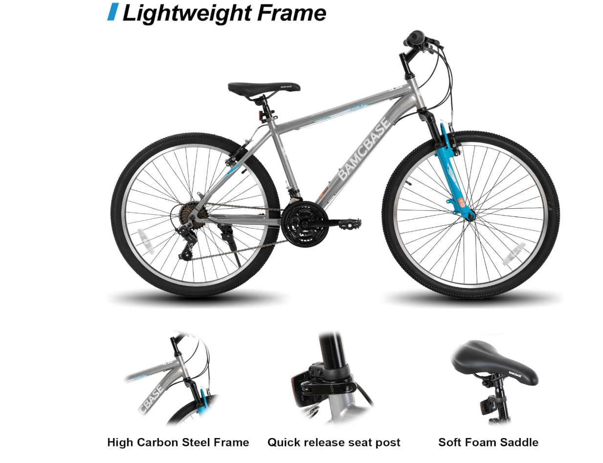 HILAND 26/27.5/29 Inch Adult Mountain Bike, 21 Speeds MTB for Mens Womens, High-Carbon Steel Frame, V Brake, Hardtail Mountain Bicycle for Adults - HYPERMALL