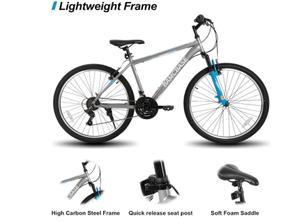 HILAND 26/27.5/29 Inch Adult Mountain Bike, 21 Speeds MTB for Mens Womens, High-Carbon Steel Frame, V Brake, Hardtail Mountain Bicycle for Adults - HYPERMALL