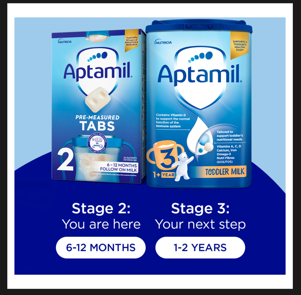 Aptamil Pre-Measured Tabs 2 Follow On Milk 6-12 Months 24 Sachets 576g - HYPERMALL