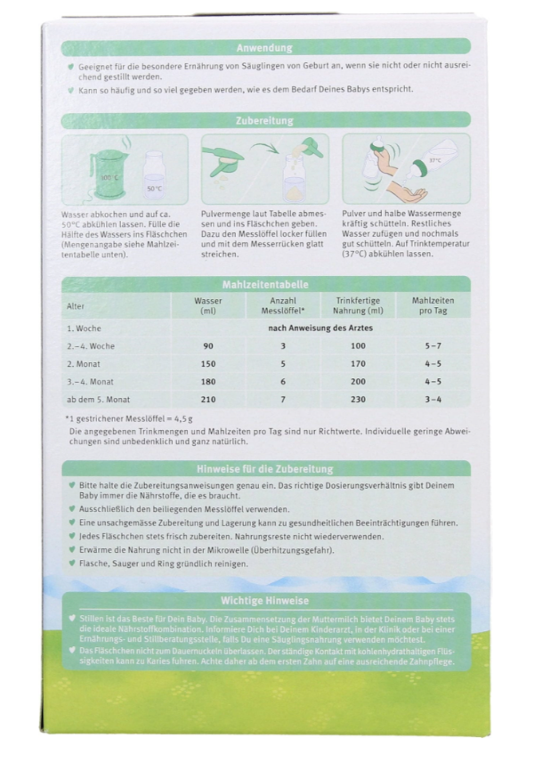 Organic Infant Formula Based on Goat's Milk 1 400 g packaging instructions and nutritional information