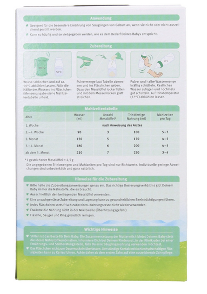 Organic Infant Formula Based on Goat's Milk 1 400 g packaging instructions and nutritional information