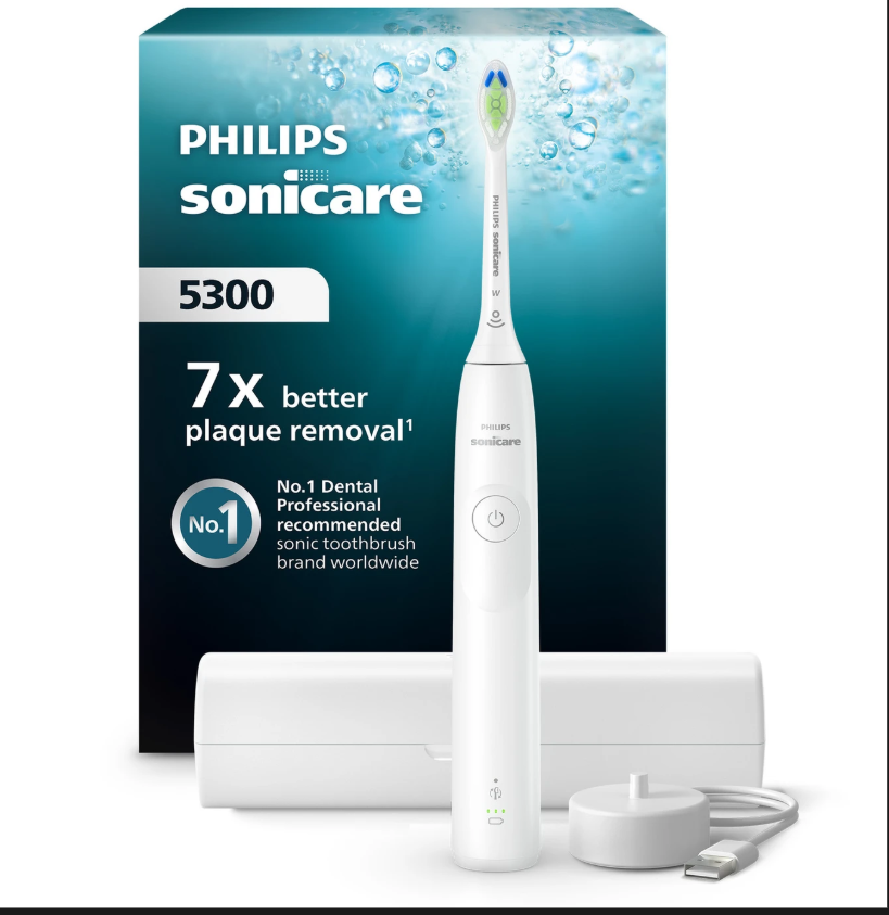 Philips Sonicare 5300 electric toothbrush with travel case, affordable electric toothbrush for better plaque removal.