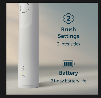 Philips Sonicare 5300 electric toothbrush features 2 brush settings, 21-day battery life, and is an affordable electric toothbrush.