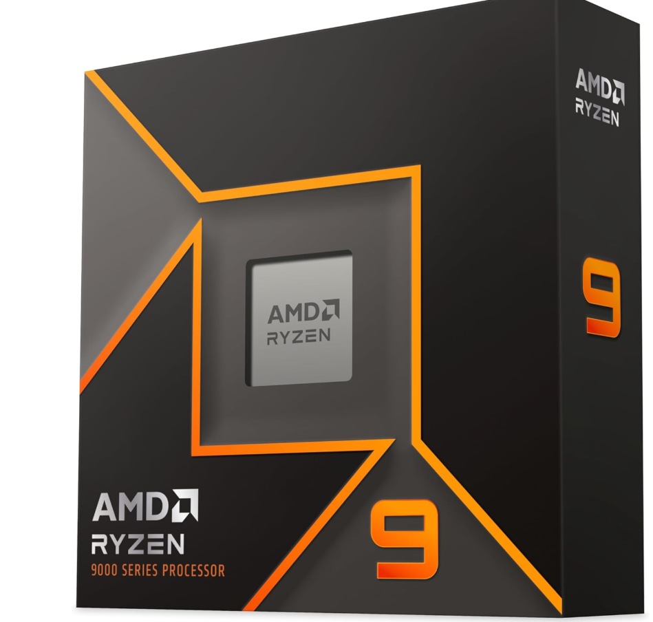 AMD Ryzen 9 9900X processor with Radeon graphics packaging in a black box design.