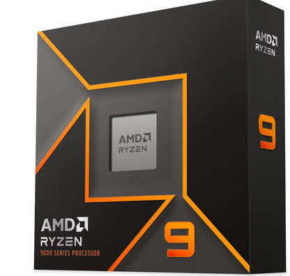 AMD Ryzen 9 9900X processor with Radeon graphics packaging in a black box design.