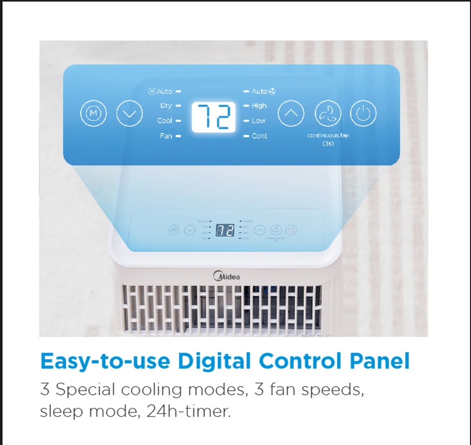 Midea Portable Air Conditioner – 7000 BTU, WiFi Connectivity, 3-in-1 Cooling, Dehumidifier & Fan, A Energy Rating