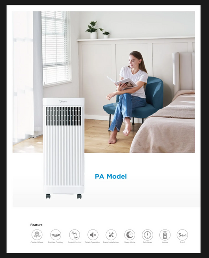 Midea Portable Air Conditioner – 7000 BTU, WiFi Connectivity, 3-in-1 Cooling, Dehumidifier & Fan, A Energy Rating