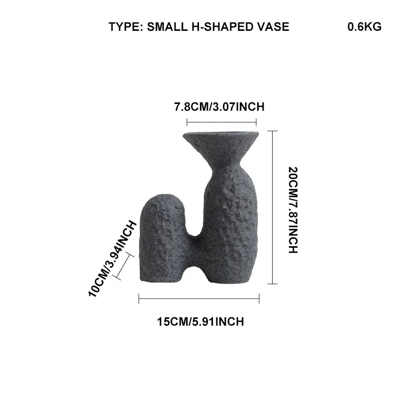 TingKe Wabi Sabi Style Ceramic Vase H-Shaped decoration, small size, modern design, ideal for home or hotel use.