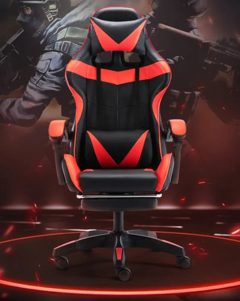 Ergonomic gaming chair with lumbar support in black and red design, suitable for gaming and office use.