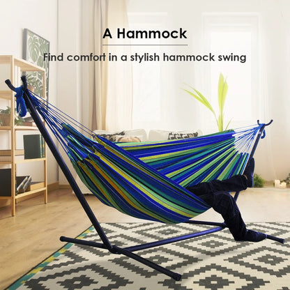 Double Hammock w/Stand, 2-People Hammock & Stand for comfortable relaxation in a stylish setting.
