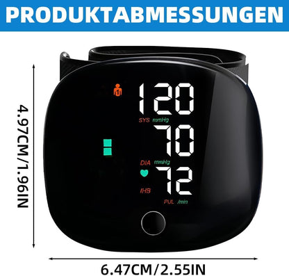 Digital blood pressure monitor displaying systolic and diastolic values for accurate automatic blood pressure monitoring.