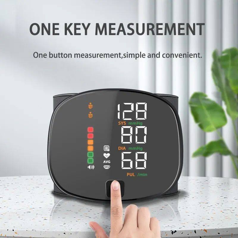 Korean digital rechargeable wrist blood pressure monitor showing one key measurement for easy use, best blood pressure monitor for home.