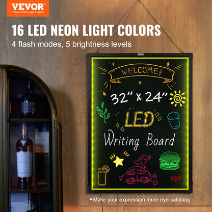 VEVOR LED Message Writing Board, Illuminated Erasable Lighted Chalkboard, Neon Effect Menu Sign Board, Drawing Board With 8 Fluorescent Chalk Markers And Remote Contro Tested ToStandards - HYPERMALL