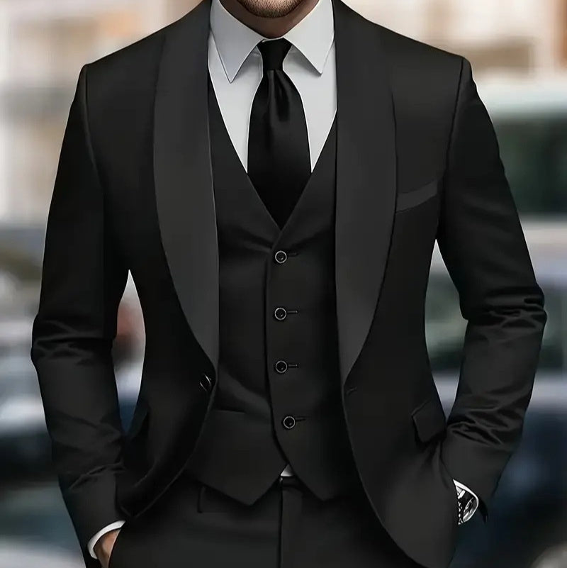 Mens Business-Casual Three-Piece Suit Korean-Style Slim Fit - HYPERMALL