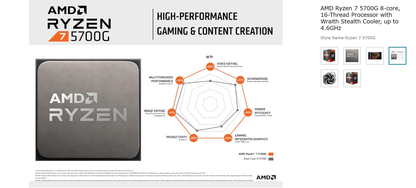 AMD Ryzen 7 5700G 8-core, 16-Thread Processor with Wraith Stealth Cooler, up to 4.6GHz - HYPERMALL